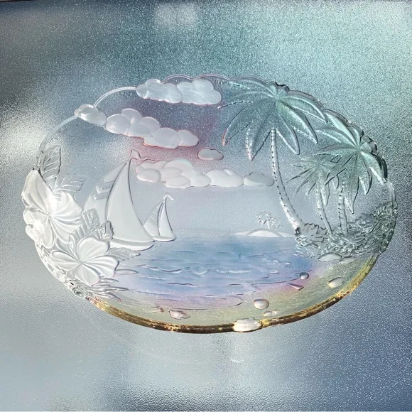 Mikasa Sunrise Bay 18-1/2” Oval Sailboat Nautical Hostess Glass Platter - Picture 4 of 11